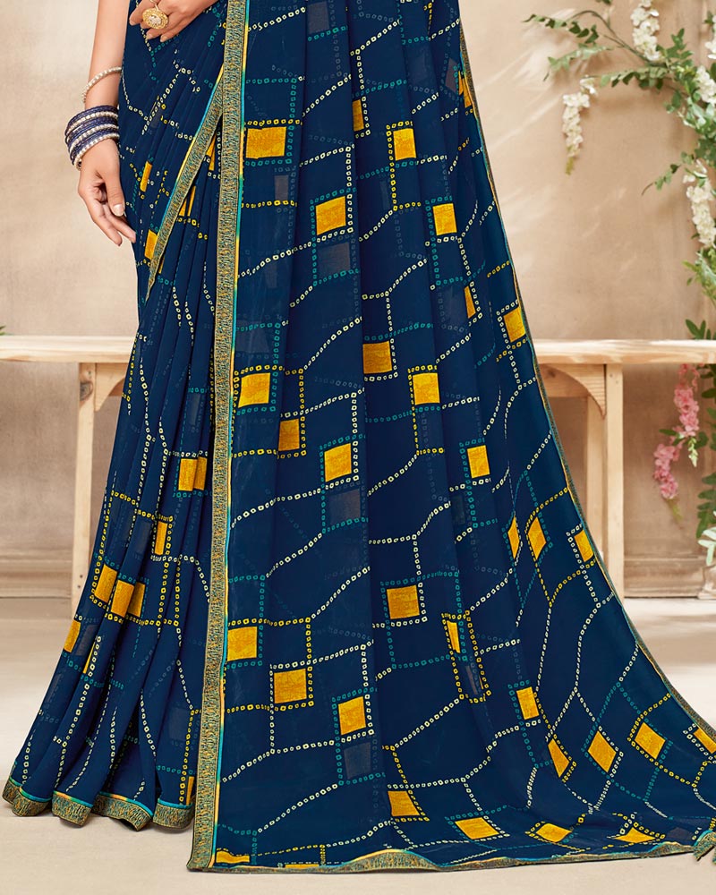 Vishal Prints Navy Blue Printed Georgette Saree With Fancy Border