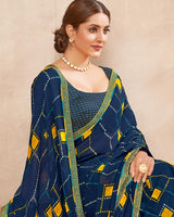 Vishal Prints Navy Blue Printed Georgette Saree With Fancy Border