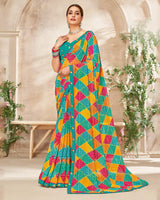 Vishal Prints Teal Green Printed Georgette Saree With Fancy Border