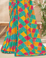 Vishal Prints Teal Green Printed Georgette Saree With Fancy Border