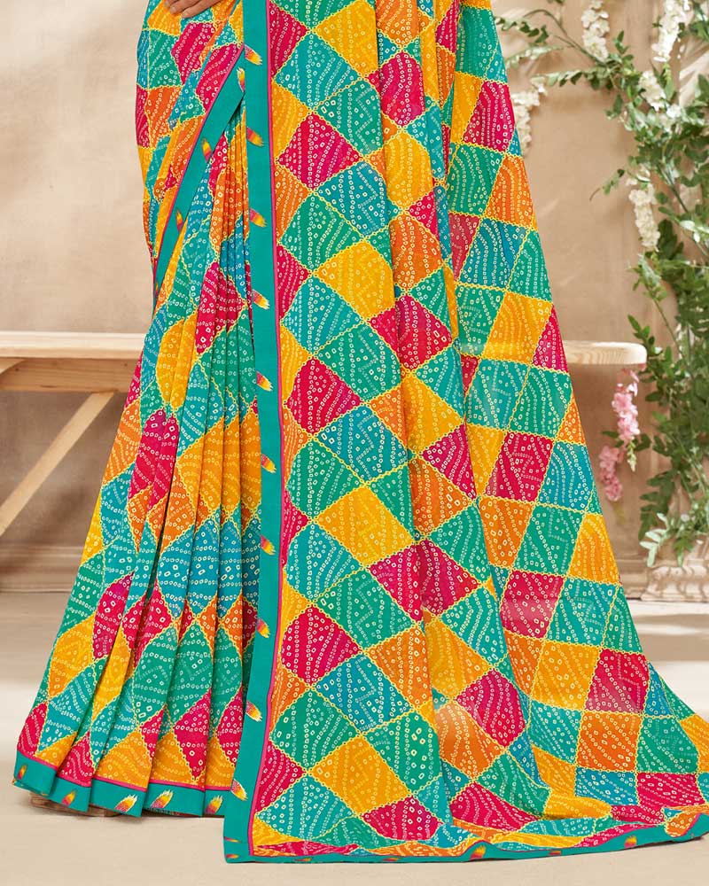 Vishal Prints Teal Green Printed Georgette Saree With Fancy Border