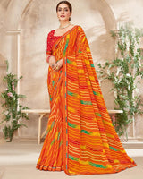 Vishal Prints Dark Orange Printed Georgette Saree With Fancy Border