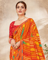 Vishal Prints Dark Orange Printed Georgette Saree With Fancy Border