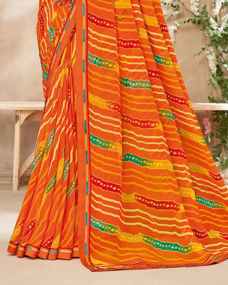 Vishal Prints Dark Orange Printed Georgette Saree With Fancy Border