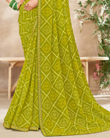 Vishal Prints Olive Green Printed Georgette Saree With Fancy Border