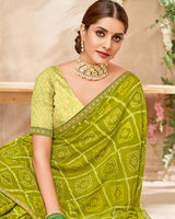 Vishal Prints Olive Green Printed Georgette Saree With Fancy Border