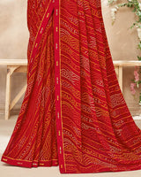 Vishal Prints Dark Red Printed Georgette Saree With Fancy Border