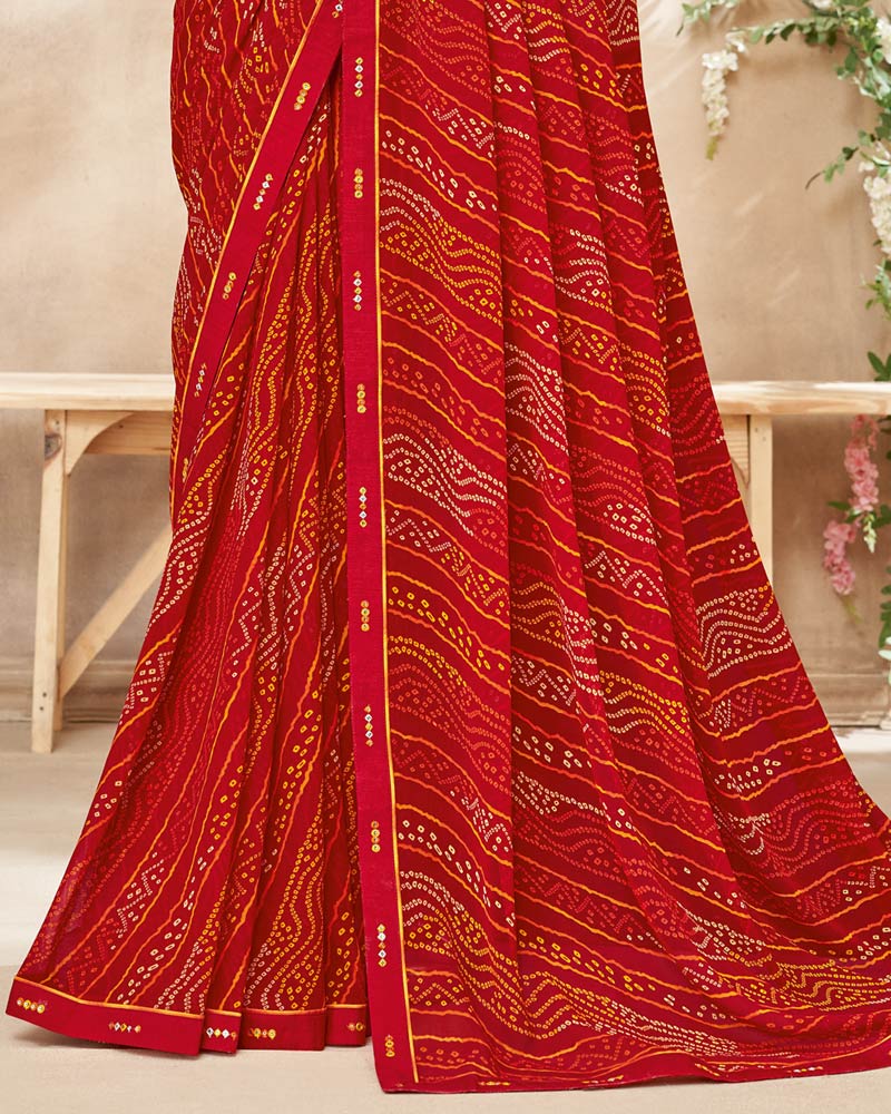 Vishal Prints Dark Red Printed Georgette Saree With Fancy Border