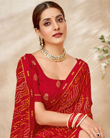 Vishal Prints Dark Red Printed Georgette Saree With Fancy Border