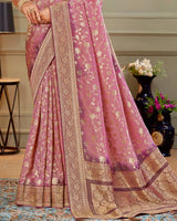 Vishal Prints Dusty Pink Designer Dola Silk Saree With Weaving And Diamond Work