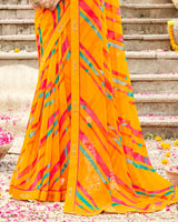 Vishal Prints Golden Yellow Printed Georgette Saree With Fancy Border