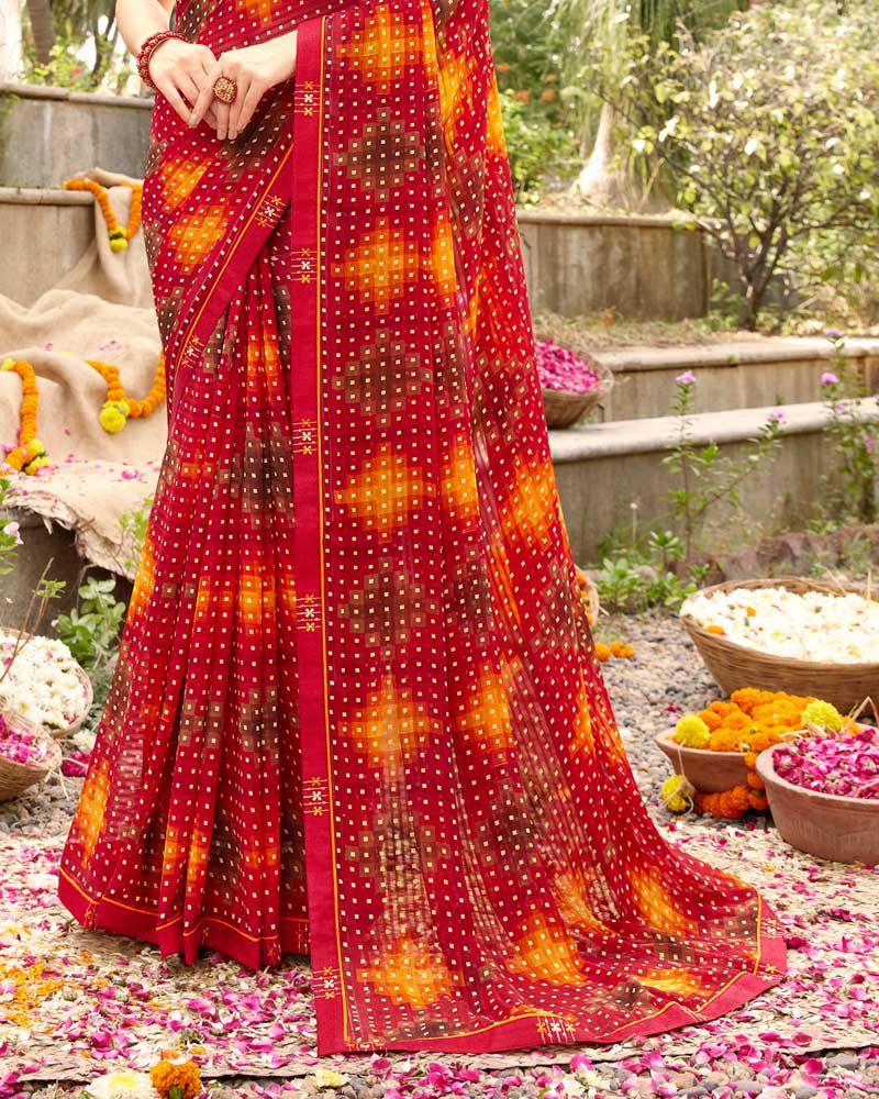 Vishal Prints Burgundy Printed Georgette Saree With Fancy Border