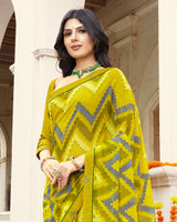 Vishal Prints Olive Yellow Printed Georgette Saree With Fancy Border