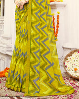 Vishal Prints Olive Yellow Printed Georgette Saree With Fancy Border
