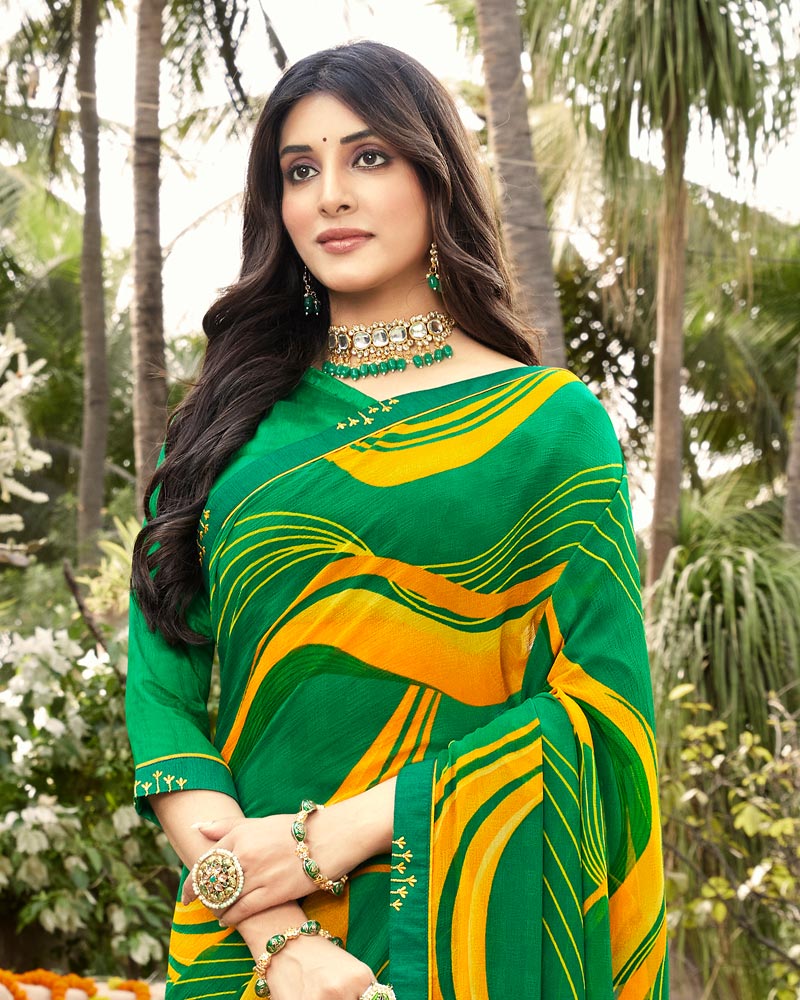 Vishal Prints Dark Green Printed Georgette Saree With Fancy Border