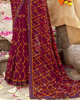Vishal Prints Wine Printed Georgette Saree With Fancy Border