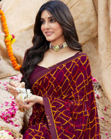 Vishal Prints Wine Printed Georgette Saree With Fancy Border