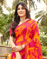 Vishal Prints Rani Printed Georgette Saree With Fancy Border