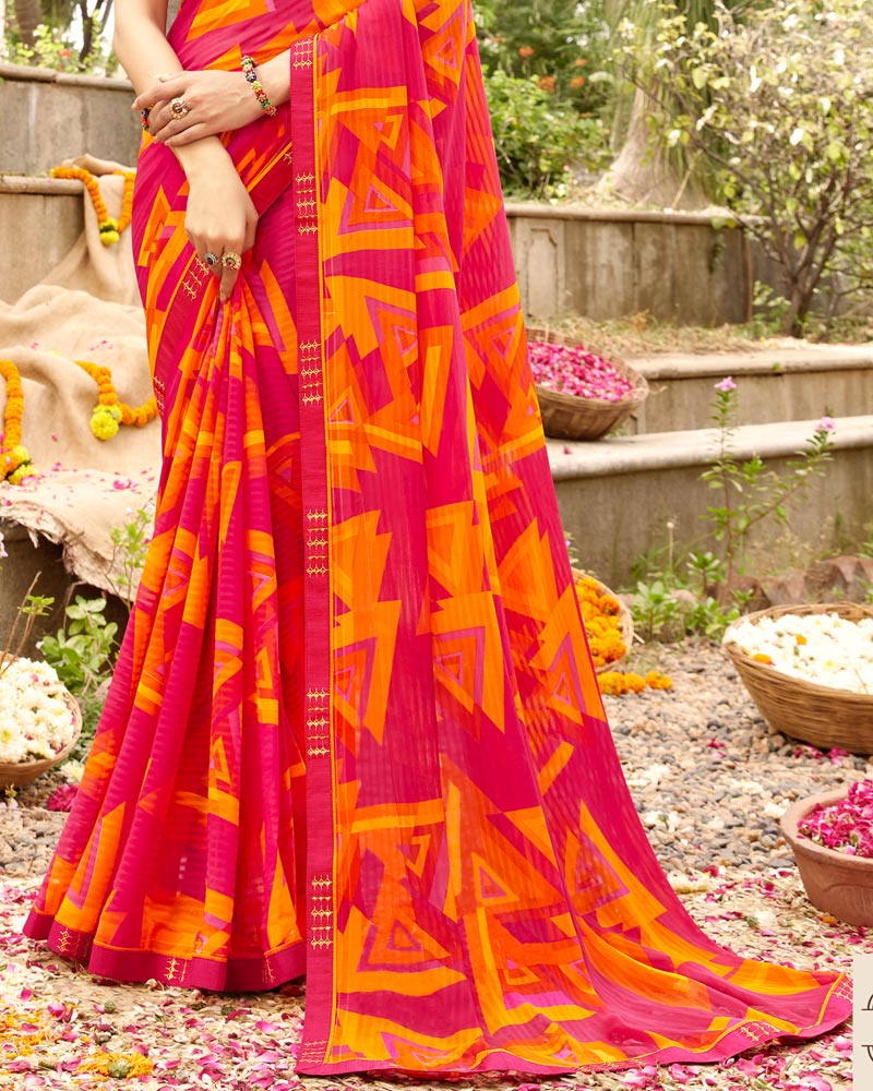 Vishal Prints Rani Printed Georgette Saree With Fancy Border