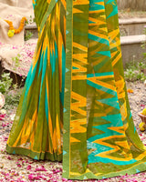 Vishal Prints Dark Olive Green Printed Georgette Saree With Fancy Border