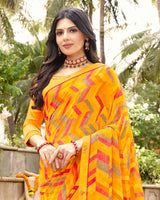 Vishal Prints Dark Yellow Printed Georgette Saree With Fancy Border