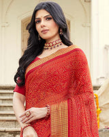 Vishal Prints Dark Red Printed Georgette Saree With Fancy Border