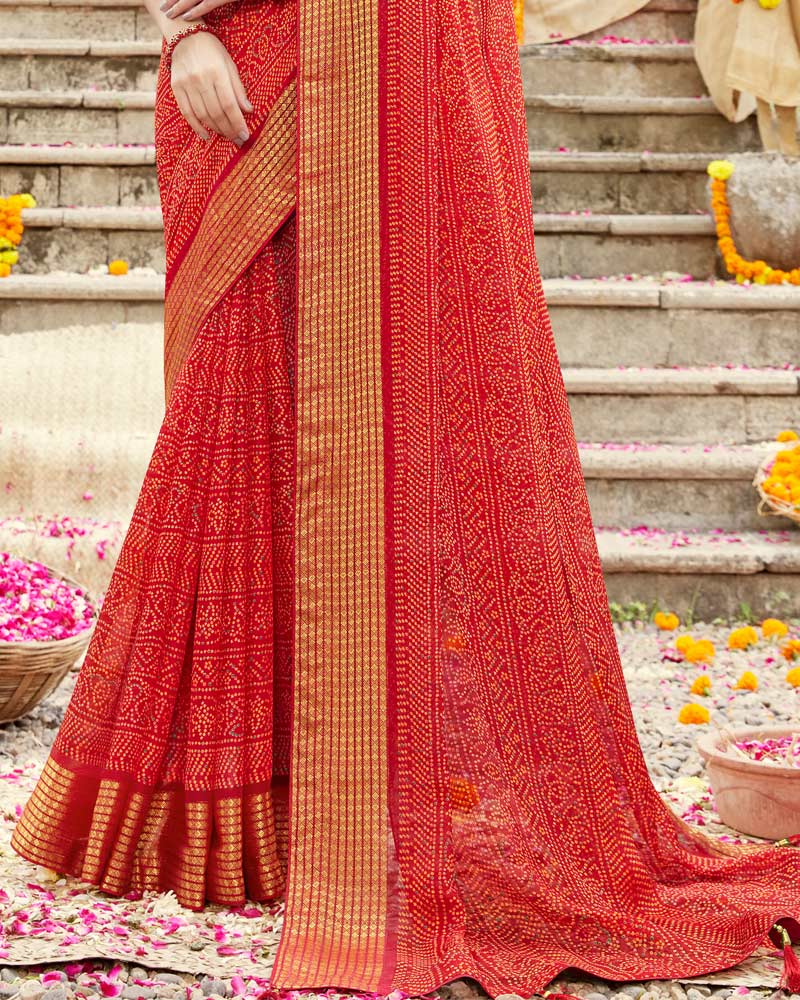 Vishal Prints Dark Red Printed Georgette Saree With Fancy Border