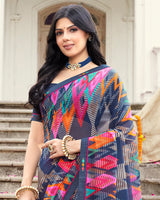Vishal Prints Ink Blue Printed Georgette Saree With Fancy Border
