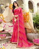 Vishal Prints Hot Pink Printed Georgette Saree With Fancy Border