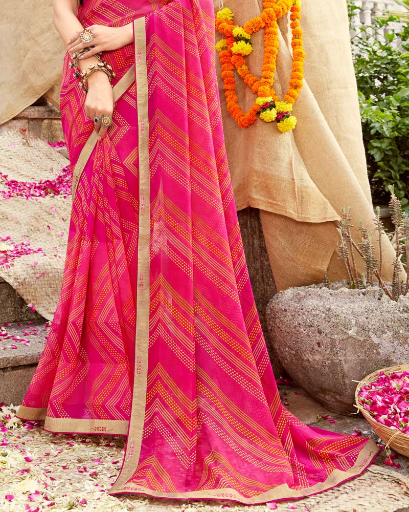 Vishal Prints Hot Pink Printed Georgette Saree With Fancy Border