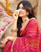 Vishal Prints Hot Pink Printed Georgette Saree With Fancy Border