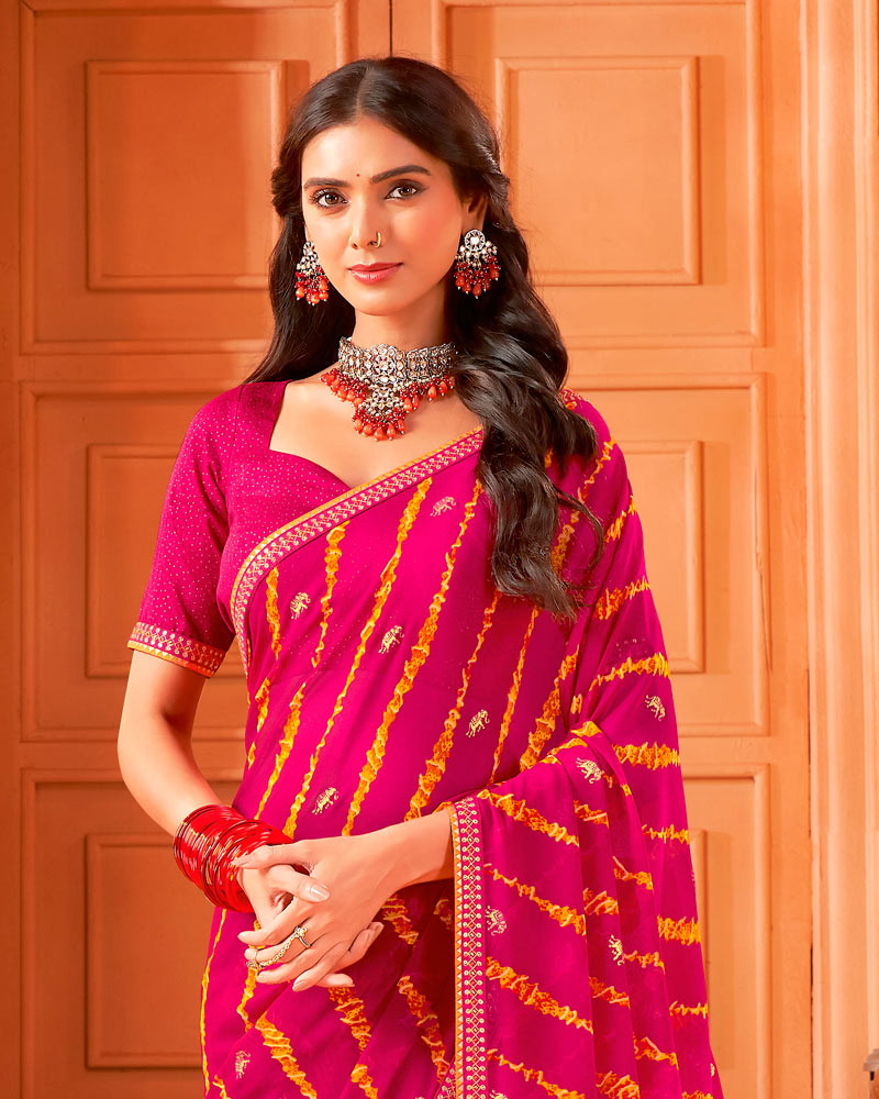 Vishal Prints Purple Red Printed Georgette Saree With Foil Print And Fancy Border