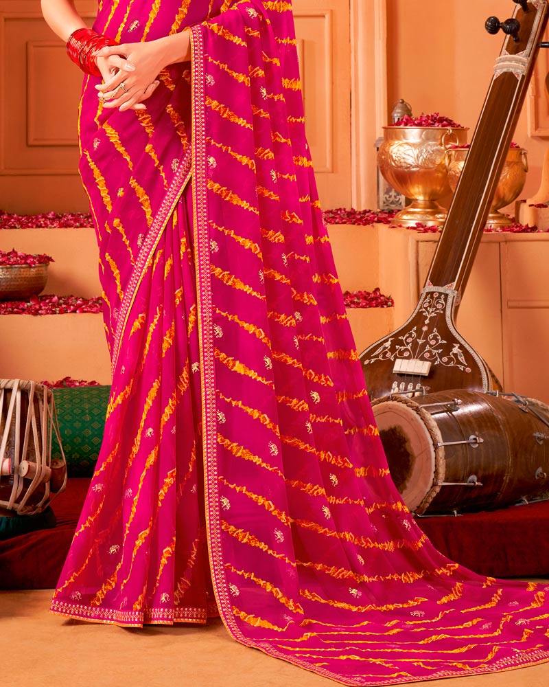 Vishal Prints Purple Red Printed Georgette Saree With Foil Print And Fancy Border