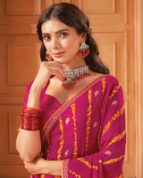 Vishal Prints Purple Red Printed Georgette Saree With Foil Print And Fancy Border