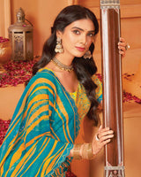 Vishal Prints Aqua Blue Printed Georgette Saree With Foil Print And Cut Work Border