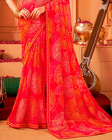 Vishal Prints Pinkish Red Printed Georgette Saree With Foil Print And Fancy Border