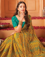 Vishal Prints Mustard Orange Printed Georgette Saree With Fancy Border