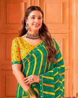 Vishal Prints Tropical Green Printed Georgette Saree With Fancy Border