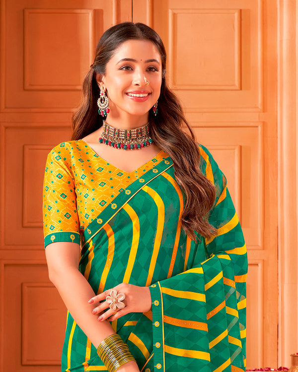 Vishal Prints Tropical Green Printed Georgette Saree With Fancy Border