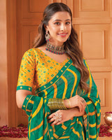 Vishal Prints Tropical Green Printed Georgette Saree With Fancy Border