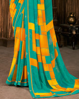 Vishal Prints Teal Green Printed Georgette Saree With Fancy Border