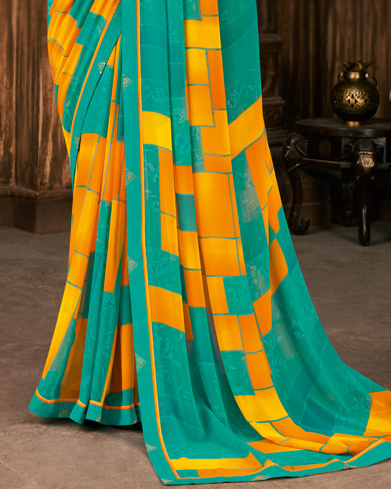 Vishal Prints Teal Green Printed Georgette Saree With Fancy Border