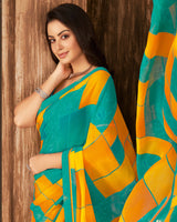 Vishal Prints Teal Green Printed Georgette Saree With Fancy Border
