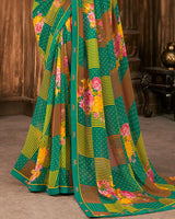 Vishal Prints Rama Green Printed Georgette Saree With Fancy Border