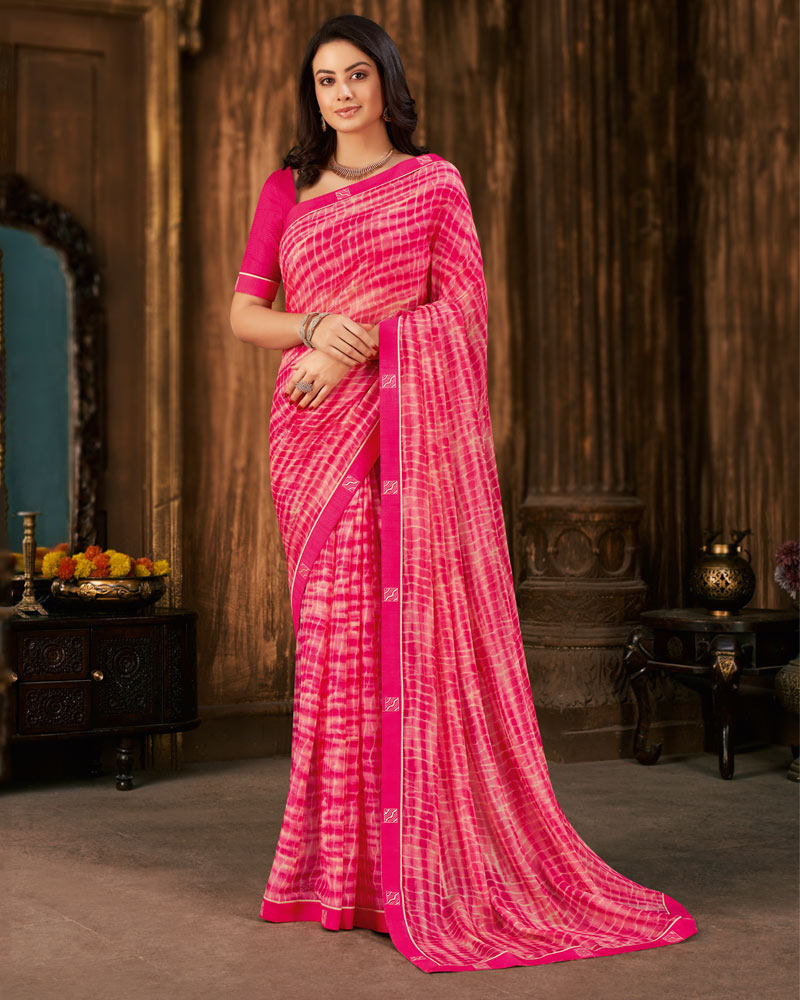 Vishal Prints Hot Pink Printed Chiffon Saree With Fancy Border