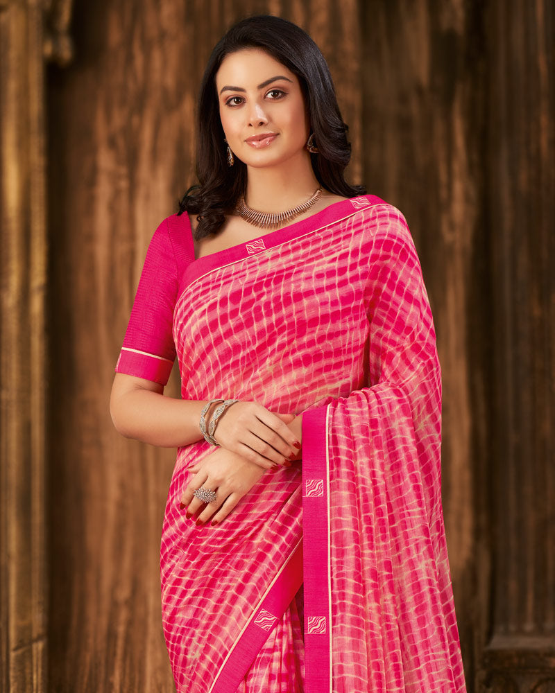 Vishal Prints Hot Pink Printed Chiffon Saree With Fancy Border