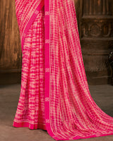 Vishal Prints Hot Pink Printed Chiffon Saree With Fancy Border