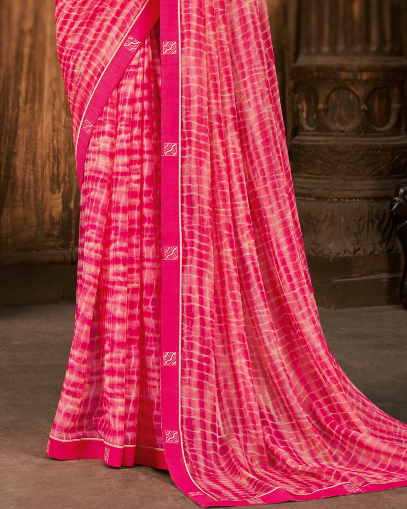 Vishal Prints Hot Pink Printed Chiffon Saree With Fancy Border
