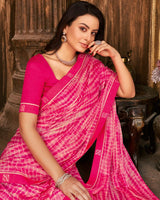 Vishal Prints Hot Pink Printed Chiffon Saree With Fancy Border
