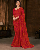 Vishal Prints Dark Red Printed Georgette Saree With Fancy Border